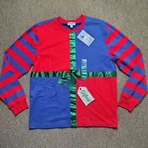 ROCKIN AROUND Christmas Shirt Men L Gift Wrap Ugly Holiday Long Sleeve Top